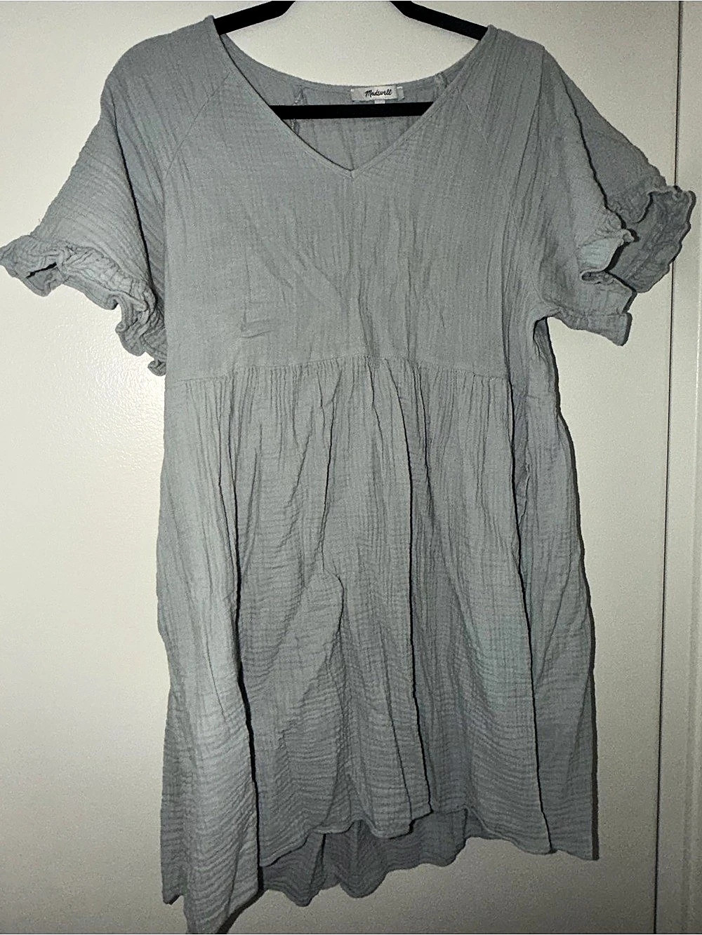Madewell Lightspun Popover Tiered Mini Dress dust blue